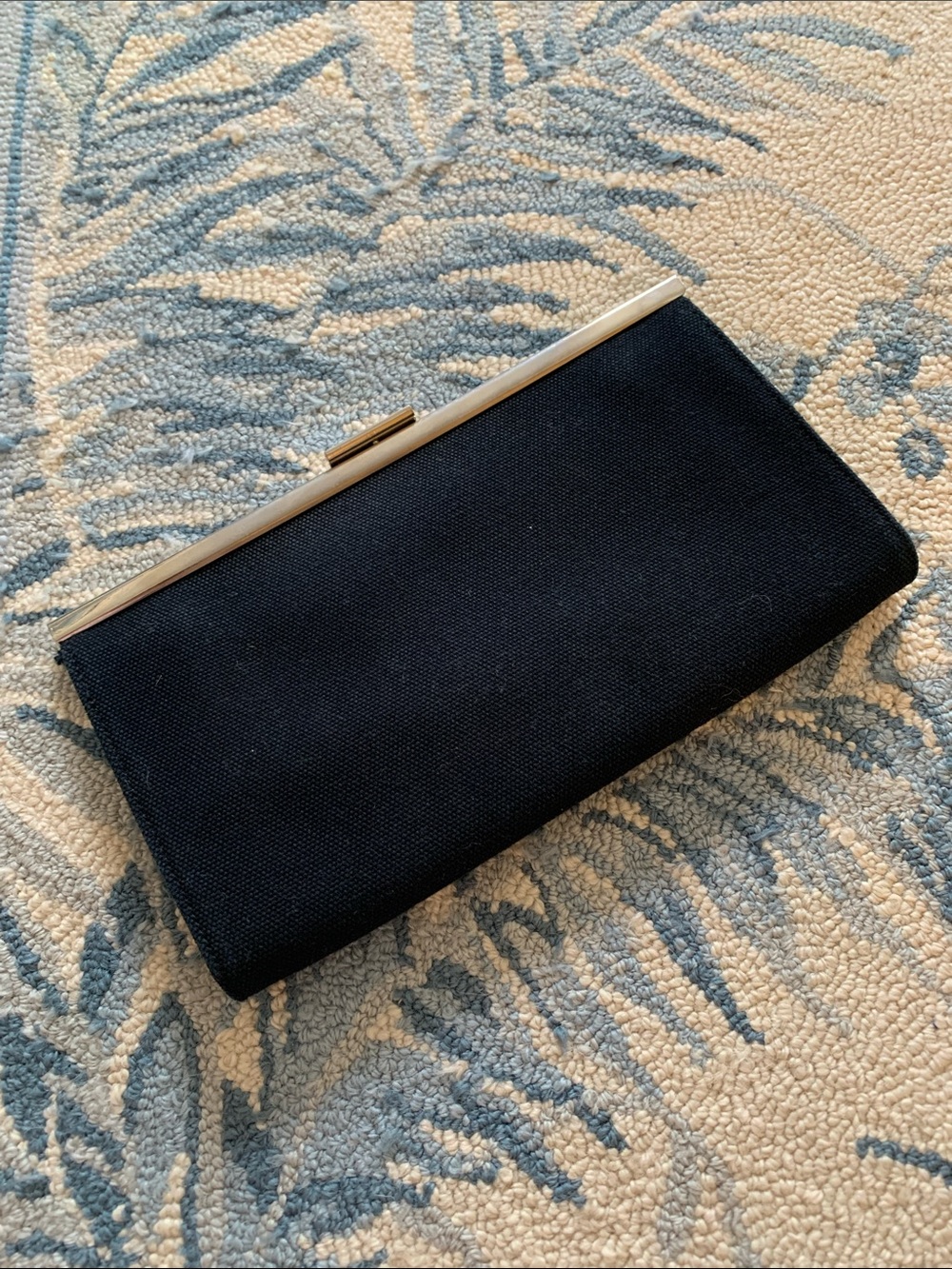 Banana Republic Factory Black Cotton Clutch with Silver Frame/Clasp